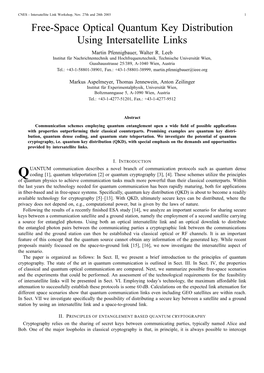 Free-Space Optical Quantum Key Distribution Using Intersatellite Links Martin Pfennigbauer, Walter R