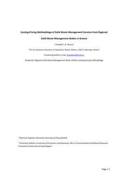 Costing-Pricing Methodology of Solid Waste Management Services from Regional