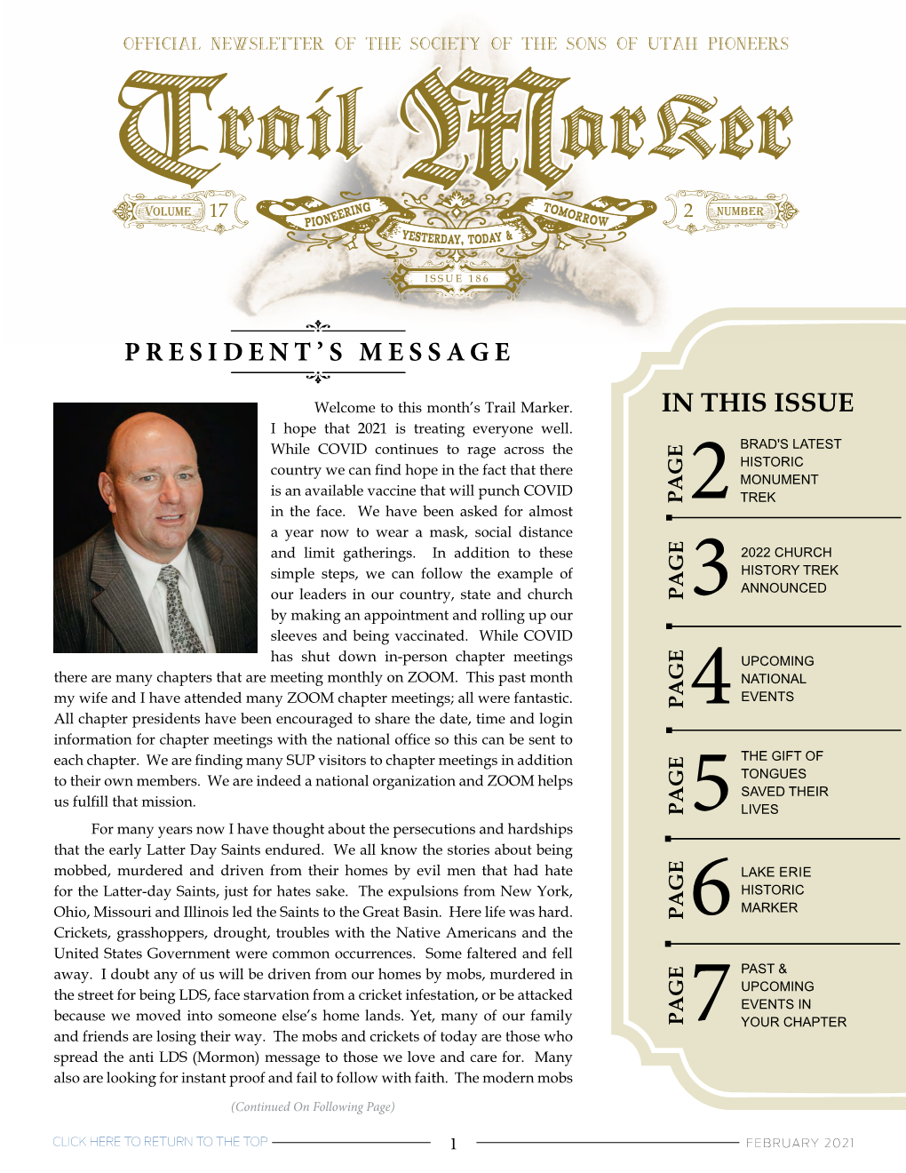 President's Message in This Issue