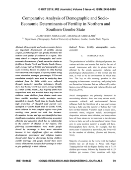 Comparative Analysis of Demographic and Socio-Economic Determinants of Fertility in Northern and Southern Gombe State