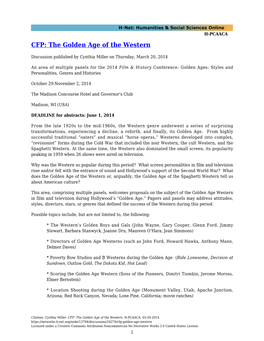 CFP: the Golden Age of the Western