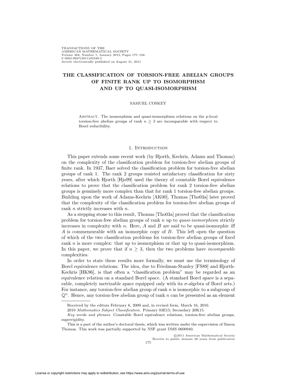 The Classification of Torsion-Free Abelian Groups of Finite Rank up to Isomorphism and up to Quasi-Isomorphism