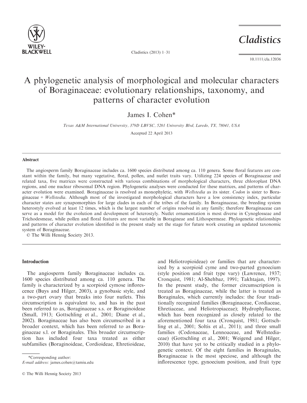 Evolutionary Relationships, Taxonomy, and Patterns of Character Evolution