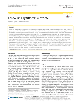 Yellow Nail Syndrome: a Review Stéphane Vignes1* and Robert Baran2