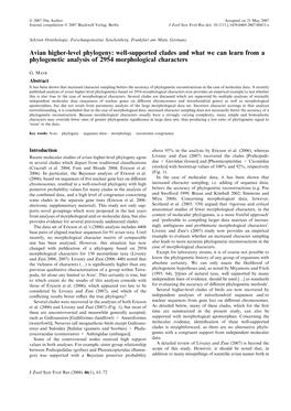 Avian Higher-Level Phylogeny: Well-Supported Clades and What We Can Learn from a Phylogenetic Analysis of 2954 Morphological Characters