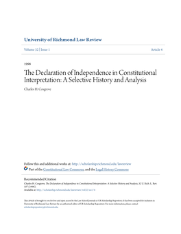 The Declaration of Independence in Constitutional Interpretation: a Selective History and Analysis, 32 U