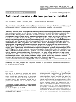 Autosomal Recessive Cutis Laxa Syndrome Revisited