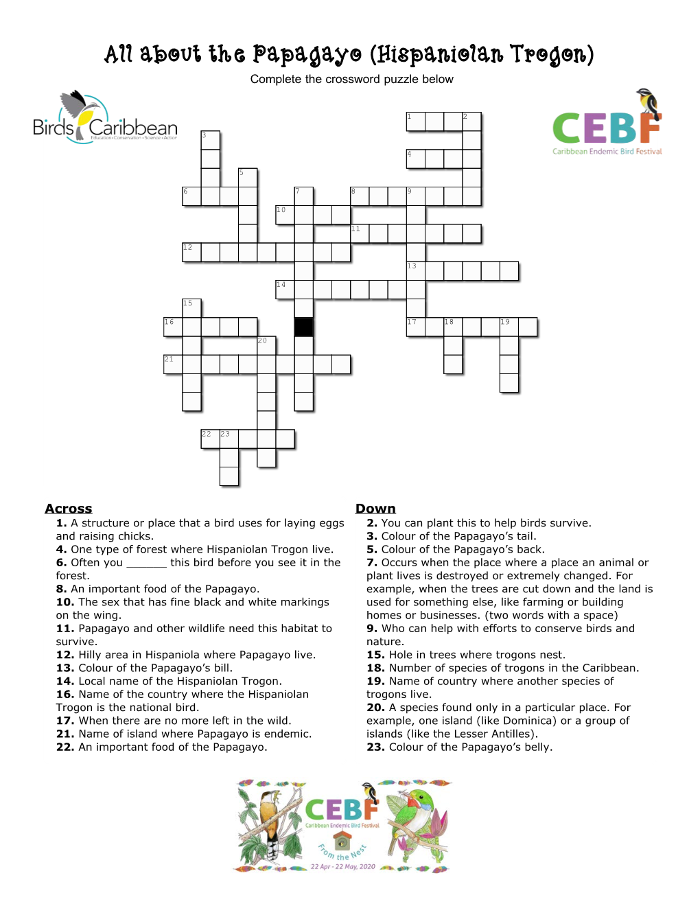 Hispaniolan Trogon) Complete the Crossword Puzzle Below