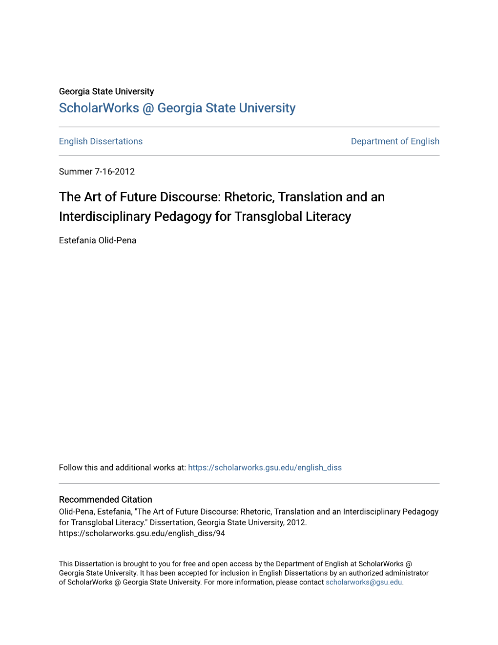 Rhetoric, Translation and an Interdisciplinary Pedagogy for Transglobal Literacy