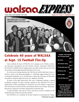 Celebrate 40 Years of WALSAA at Sept. 15 Football Fire-Up