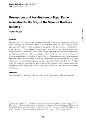 Processions and Architecture of Papal Rome in Relation to the Stay of the Salonica Brothers in Rome