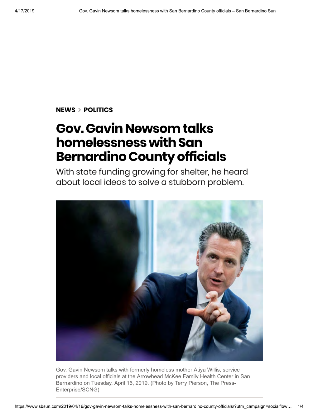 Gov. Gavin Newsom Talks Homelessness with San Bernardino County Officials – San Bernardino Sun