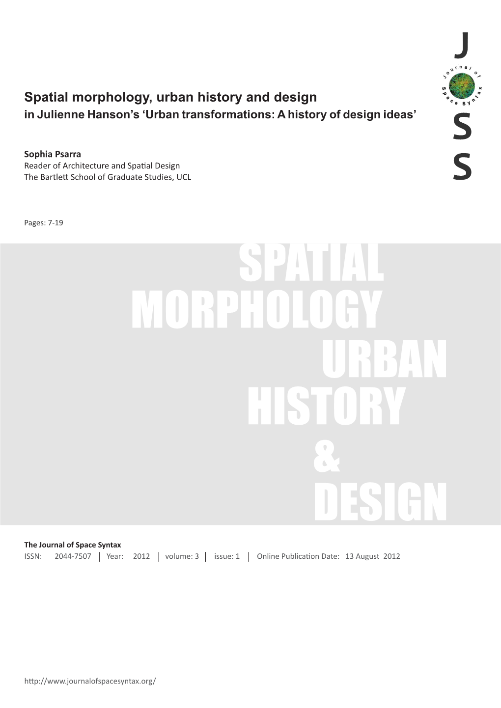 Spatial Morphology Urban History & Design