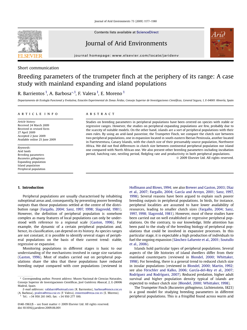 Breeding Parameters of the Trumpeter Finch at the Periphery of Its Range: A