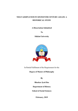 Neo-Vaishnavism in Sixteenth Century Assam: a Historical Study