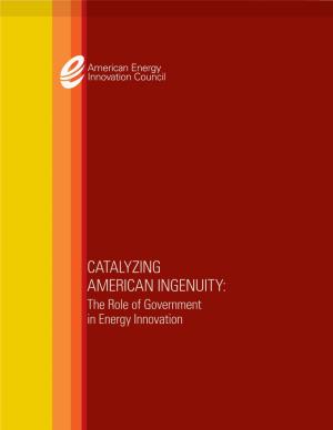 Catalyzing American Ingenuity: the Role of Government in Energy Innovation