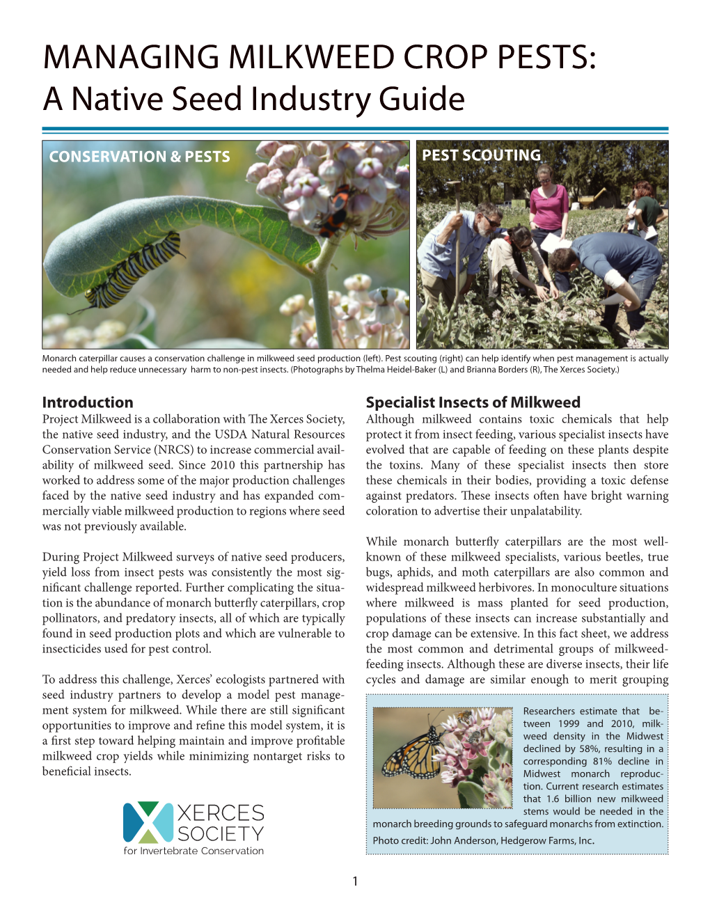MANAGING MILKWEED CROP PESTS: a Native Seed Industry Guide