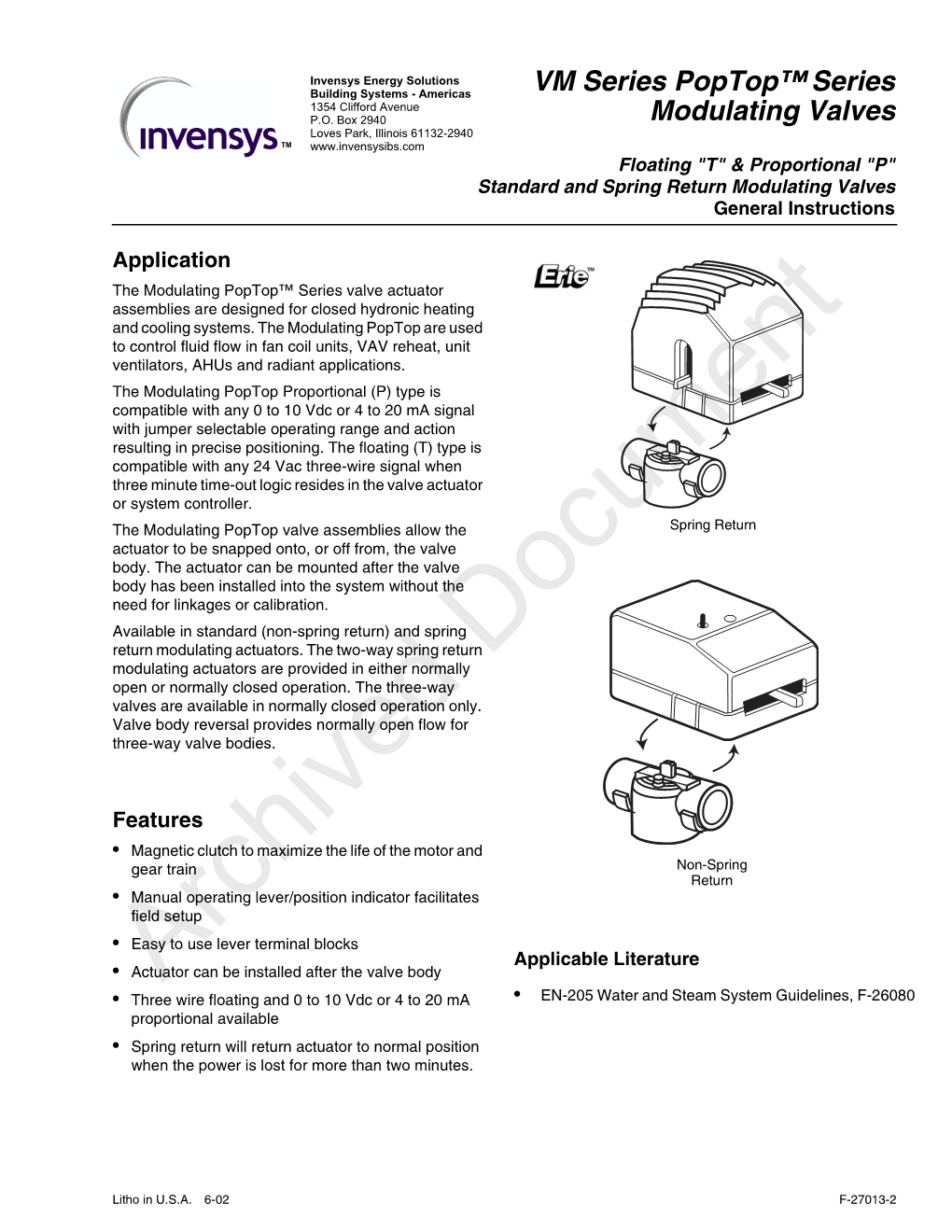 VM Series Poptop™ Series Modulating Valves