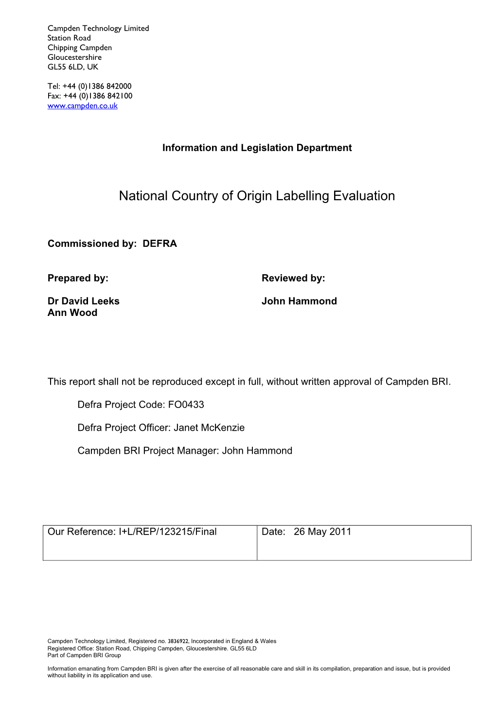 National Country of Origin Labelling Evaluation