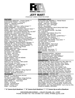 Jeff Mart Steadicam / Camera Operator-Owner