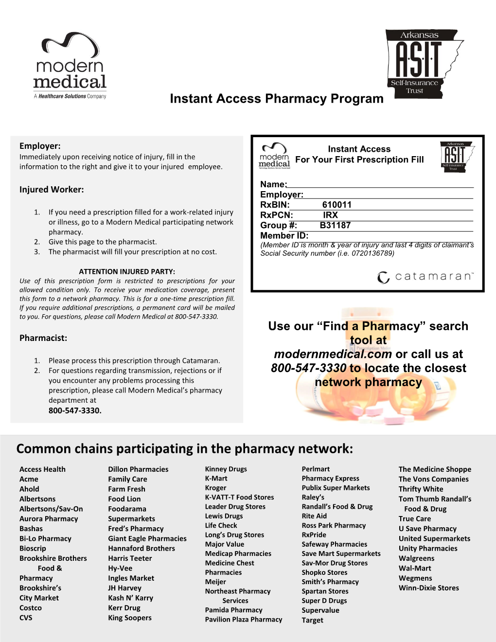 Common Chains Participating in the Pharmacy Network