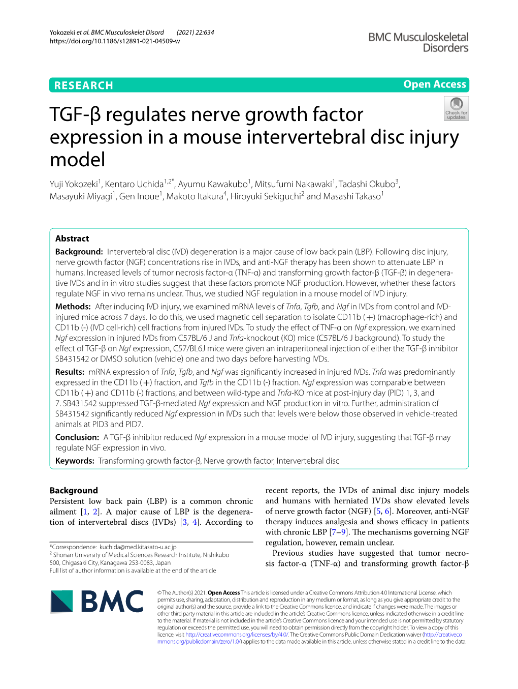 TGF-Β Regulates Nerve Growth Factor Expression in a Mouse