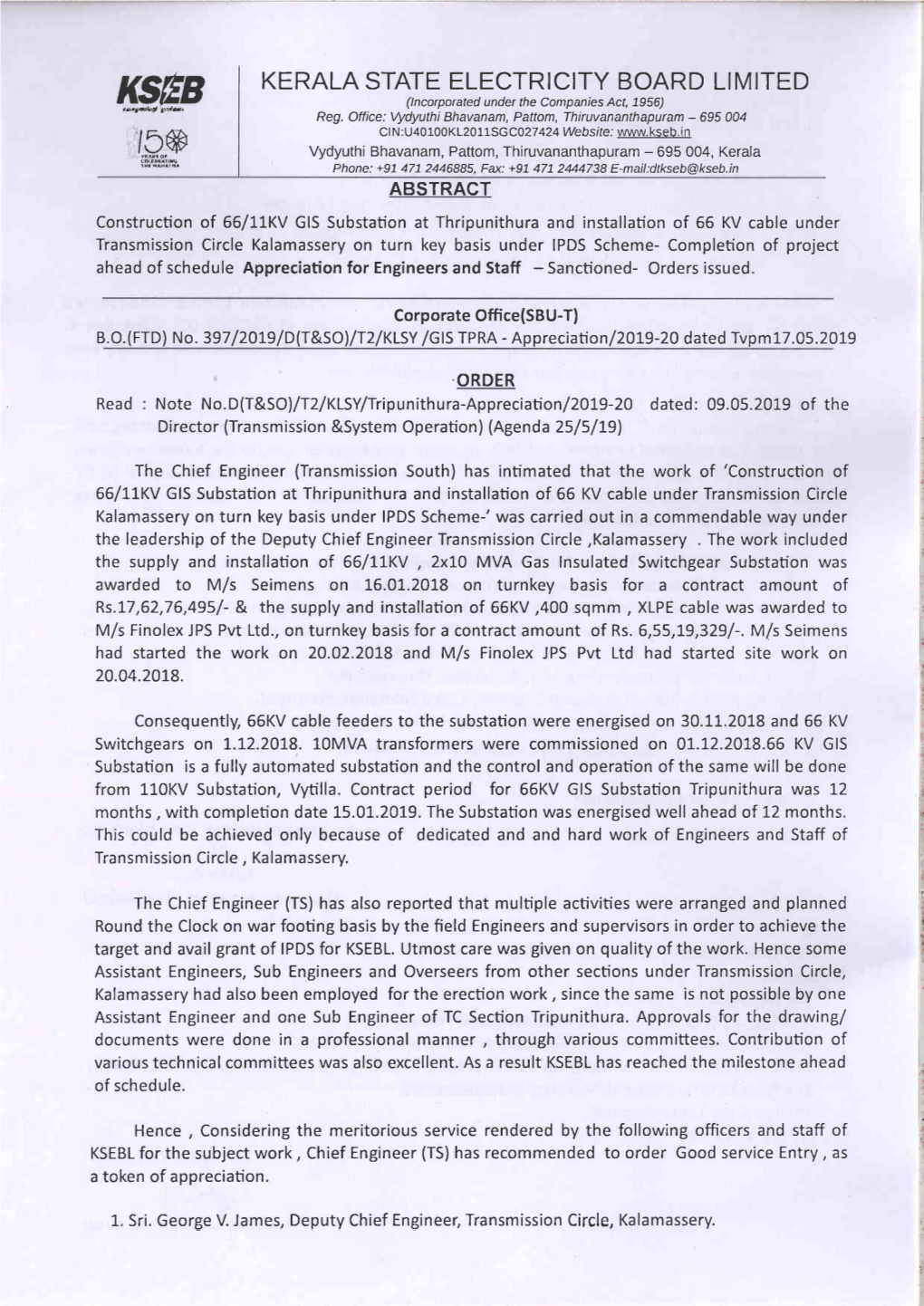 KERALA STATE ELECTRICITY BOARD LIMITED KSEB (Lncorporated Under the Companies Act, 1956) Reg