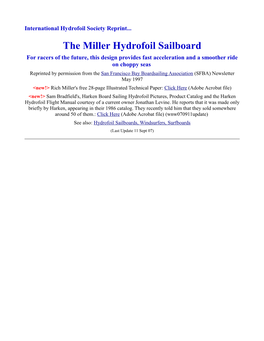 The Miller Hydrofoil Sailboard