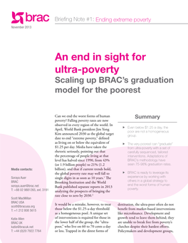An End in Sight for Ultra-Poverty Scaling up BRAC’S Graduation Model for the Poorest