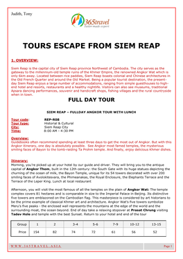 Tours Escape from Siem Reap