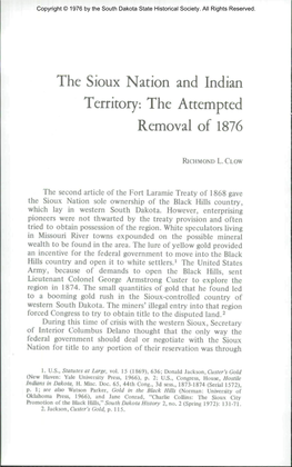 The Sioux Nation and Indian Territory: the Attempted Removal of 1876