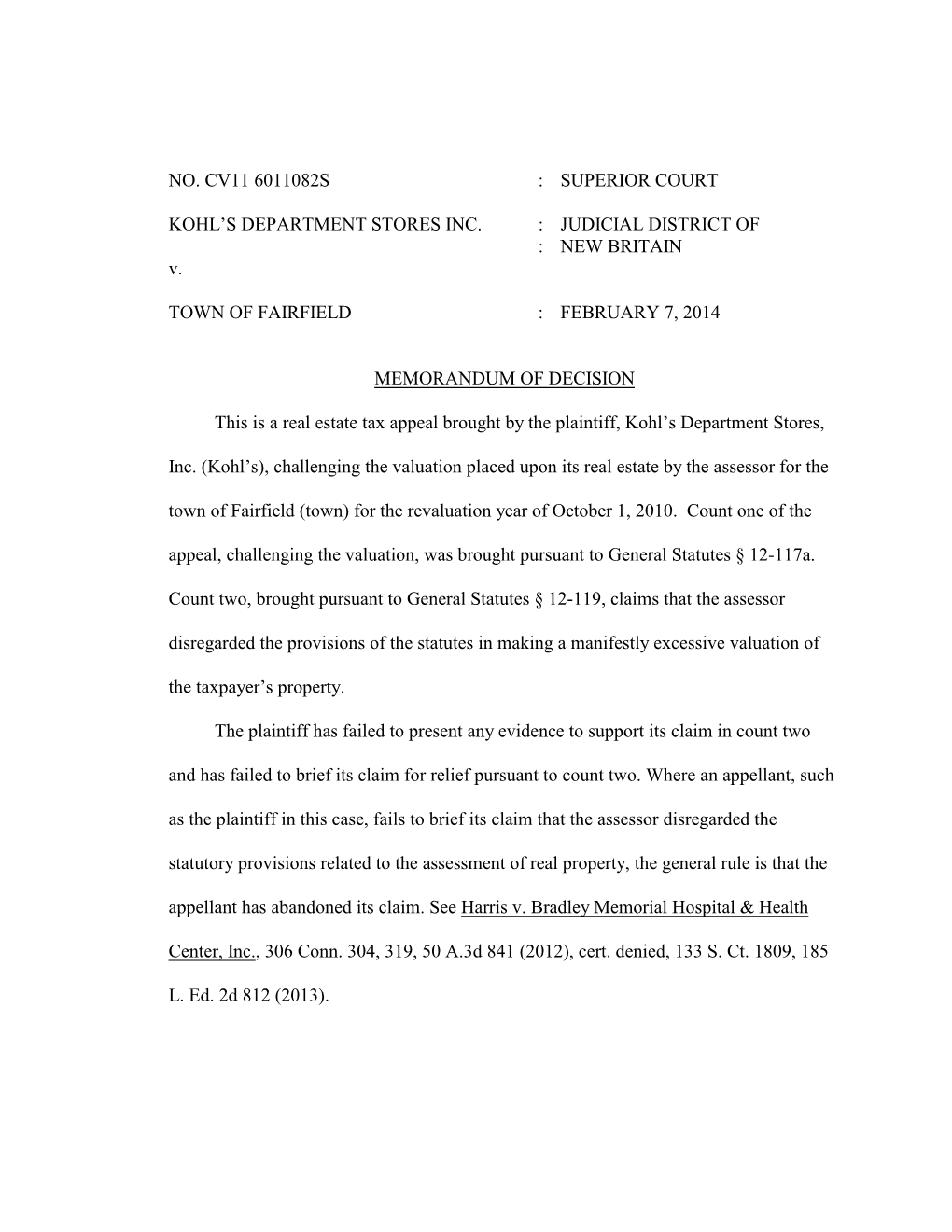 CV11 6011082S Kohls Dept Stores, Inc. Vs. Fairfield