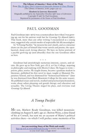 PAUL GOODMAN a Young Pacifist