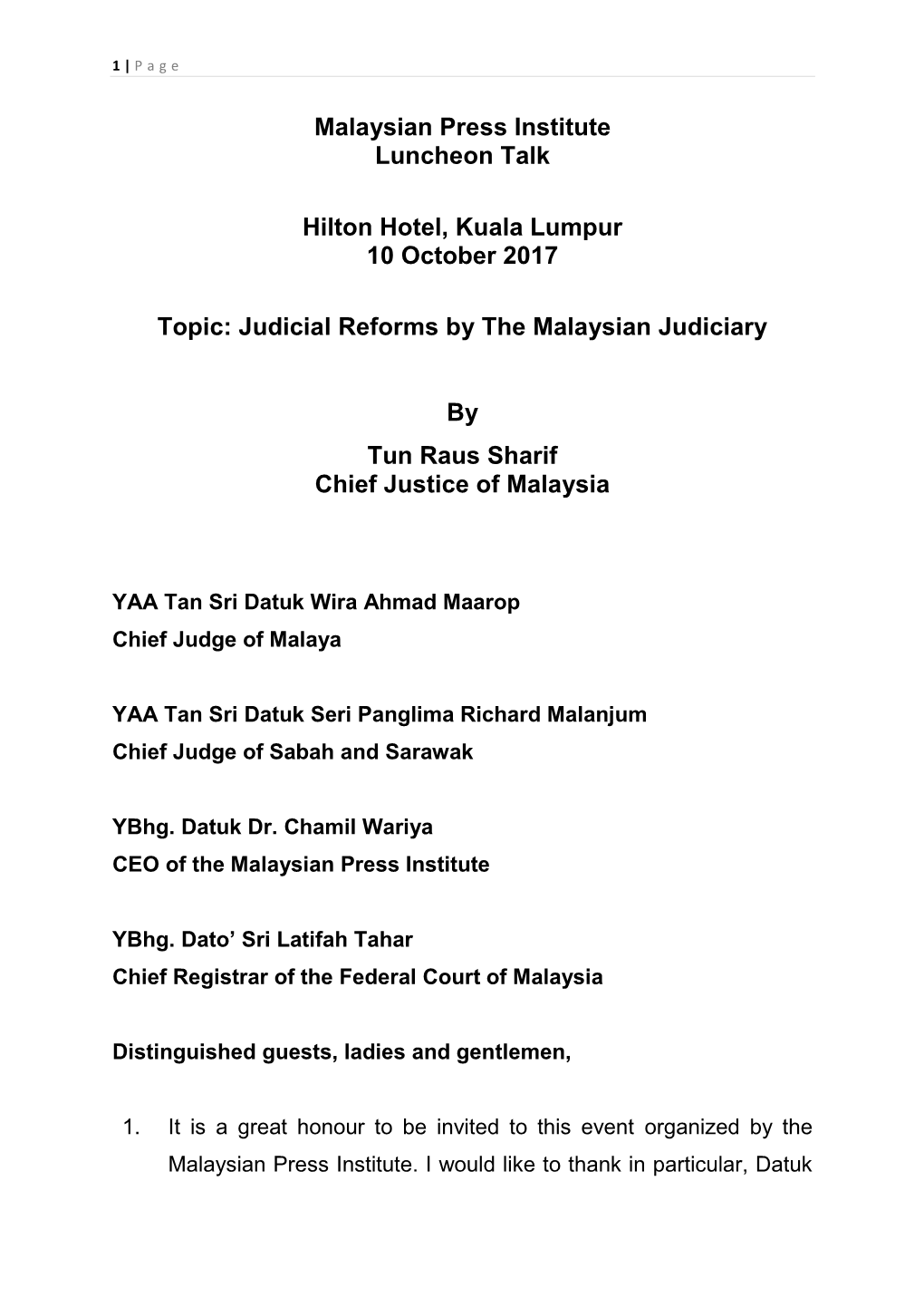 Judicial Reforms by the Malaysian Judiciary