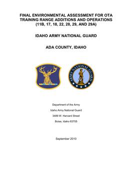 Environmental Assessment for Ota Training Range Additions and Operations (11B, 17, 18, 22, 28, 29, and 29A)