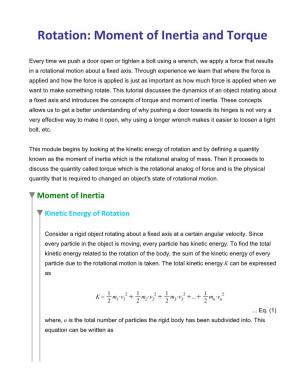 Rotation: Moment of Inertia and Torque