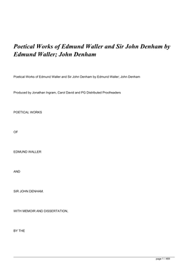 Poetical Works of Edmund Waller and Sir John Denham by Edmund Waller; John Denham
