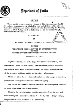 Statement by Attorney General Robert F. Kennedy to the Permanent Subcommittee on Investigations of the Senate Government Operat