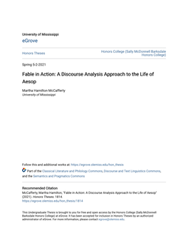 Fable in Action: a Discourse Analysis Approach to the Life of Aesop