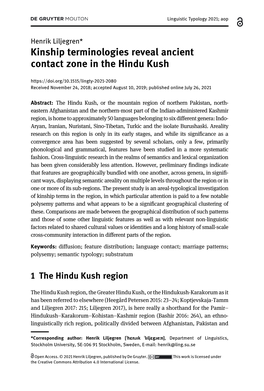 Kinship Terminologies Reveal Ancient Contact Zone in the Hindu Kush