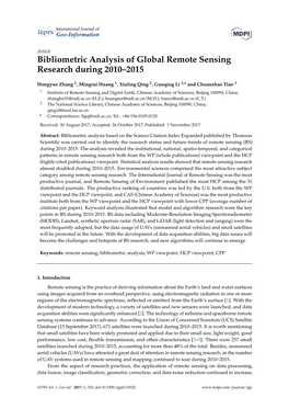 Bibliometric Analysis of Global Remote Sensing Research During 2010–2015