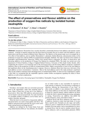 The Effect of Preservatives and Flavour Additive on the Production of Oxygen-Free Radicals by Isolated Human Neutrophils