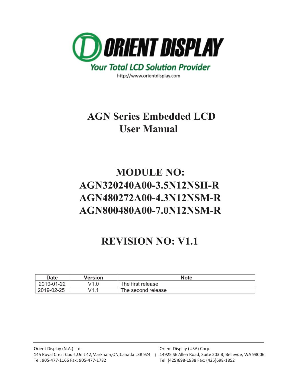 AGN Series Embedded LCD User Manual