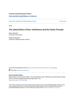 The Liberal Ethics of Non- Interference and the Pareto Principle