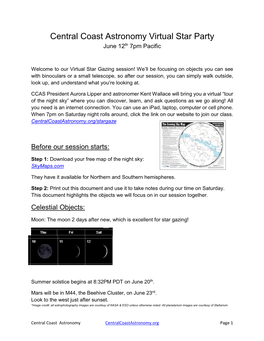 Central Coast Astronomy Virtual Star Party June 12Th 7Pm Pacific