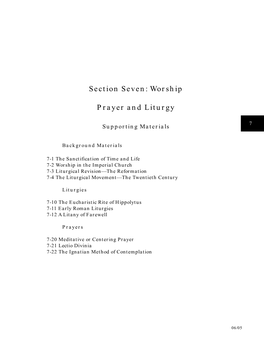 Section Seven: Worship Prayer and Liturgy