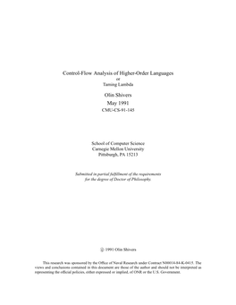 Control-Flow Analysis of Higher-Order Languages Olin