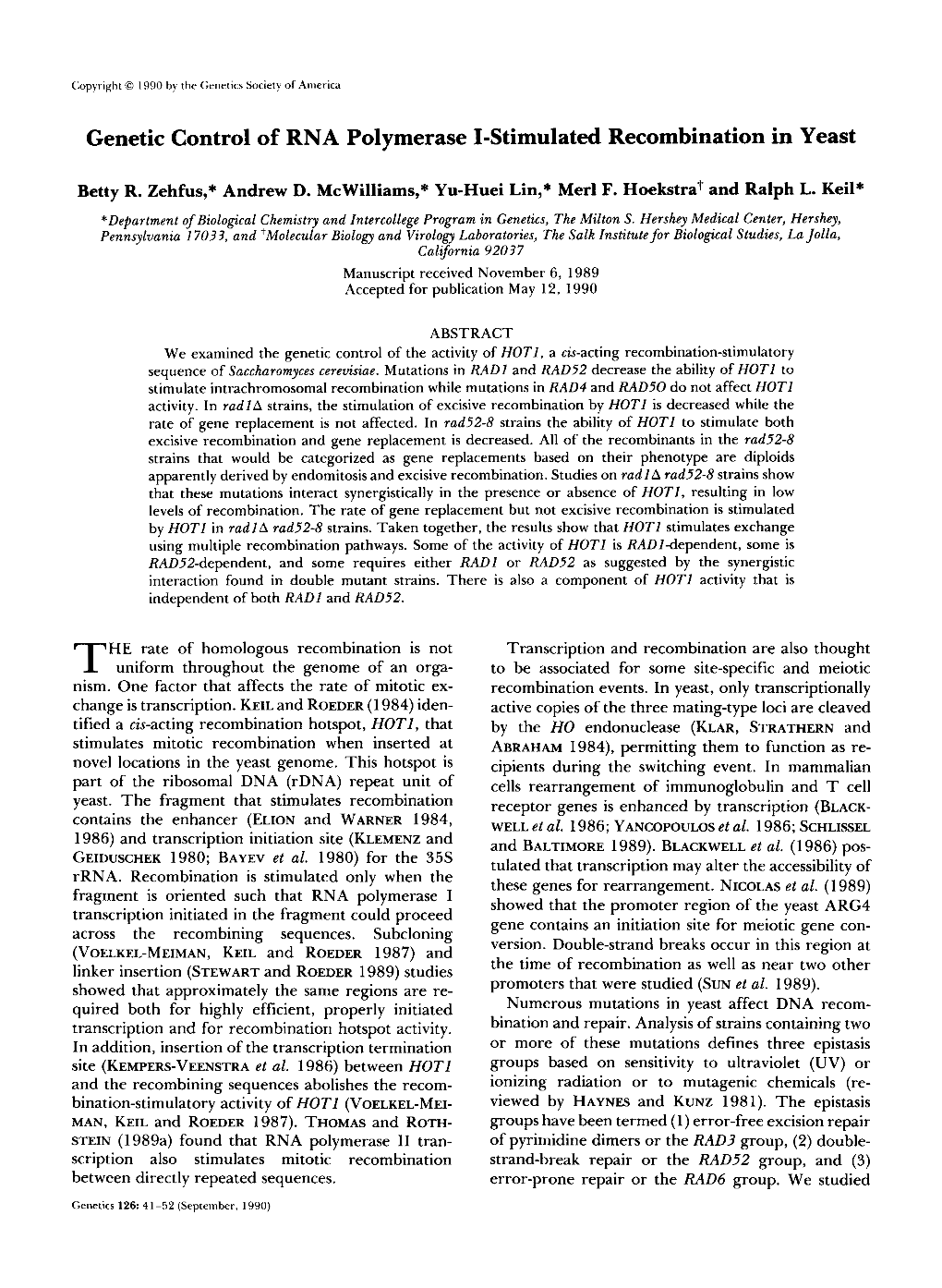 Genetic Control of RNA Polymerase I-Stimulated Recombination in Yeast