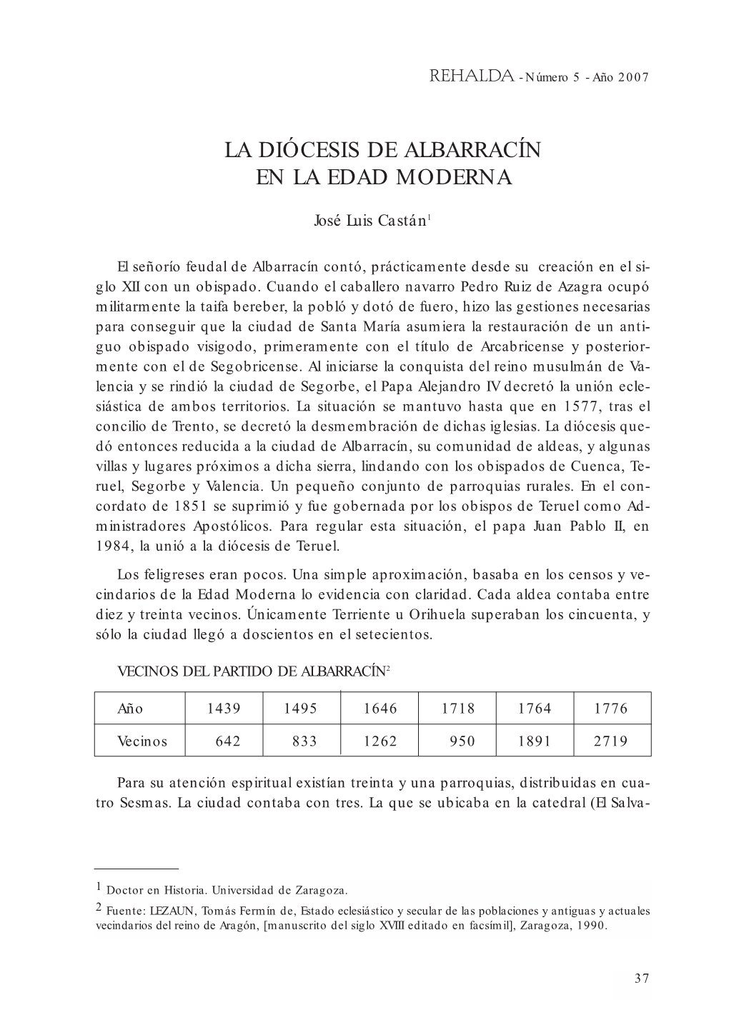 La Diócesis De Albarracín En La Edad Moderna