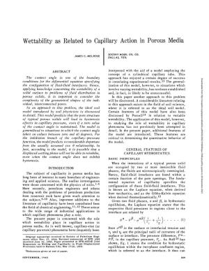 Wettability As Related to Capillary Action in Porous Media